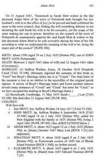 Adam MOTT - Great Migration 1634-1635, M-P. (Online database. AmericanAncestors.org. New England Historic Genealogical Society, 2010.) Originally published as: Th