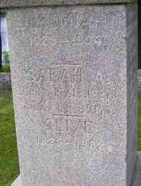 Sarah Ann CHADBOURNE - Grave Inscription: JEREMIAH MOULTON 1825 - 1894 SARAH A. died April 13, 1857 age 28 years & 9 months OLIVE 1824 - 1882