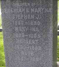 Ruth MOULTON - Grave  Children of Jeremiah & Martha STEPHEN J. 1886 - 1886 MARY INA 1898 - 1889 HERBERT 1890 - 1892 RUTH 1891 - 1891