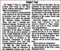 Ralph Charles PAUL - Obituary - Monday, April 8, 1985