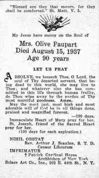 Marie Olive Elise POISSANT - Funeral card