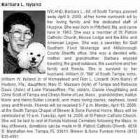 Barbara Louise RHINEHART - Tampa Tribune Tampa, Florida April 11, 2009