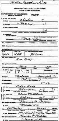 William Matthews ROBB - 1944 Death  Name:	William Matthews Robb Gender:	Male Birth Date:	abt 1872 Birth Place:	Malone New York Father:	Isaa Robb Mother:	Clara Matthews