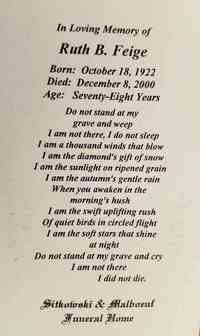 Ruth Barbara ROBERTS - Funeral Card