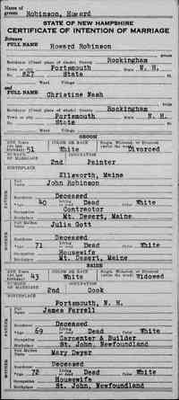 Harvard Greeley ROBINSON - New Hampshire Marriage Records, 1637-1947 Howard Robinson event: Marriage event date: 16 Jul 1938 event place: Dover, Strafford, New Hampshire ag