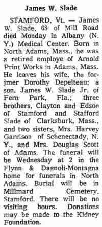 James William SLADE - 1972 obituary