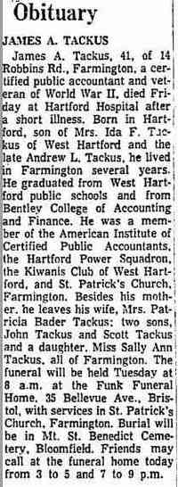 James Andrew TACKUS - The Hartford Courant Hartford, Connecticut Oct 5, 1964