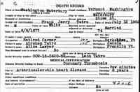 Frank Jerry TATRO - Vermont State Archives and Records Administration; Montpelier, Vermont; Vermont Death Records, 1909-2008