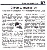Joseph Gilbert THOMAS - Obituary