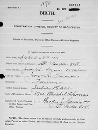 Joseph Lazare (Mike) THOMAS - Birth