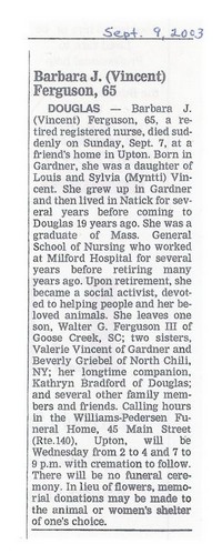 Barbara Jane VINCENT - Obituary