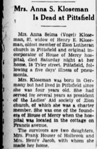 Anna Selma VOGEL - Obituary