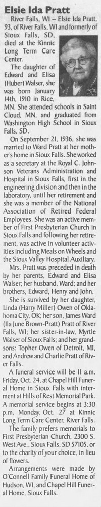 Elsie Ida WALSER - Obituary