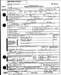 Bertha YERGEEN - Vermont State Archives and Records Administration; Montpelier, Vermont; Vermont Death Records, 1909-2008